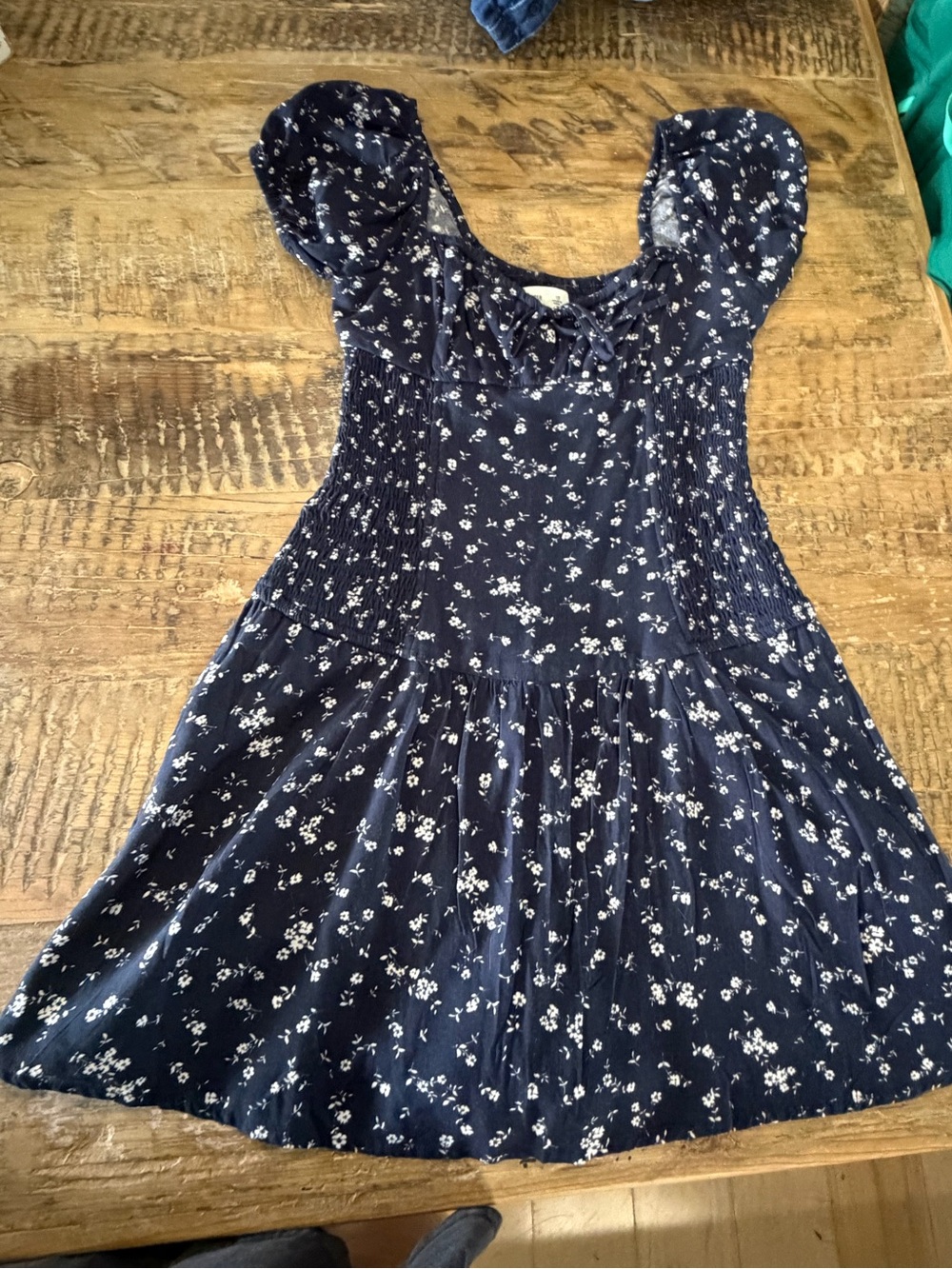 Navy Floral Smocked mini Dress